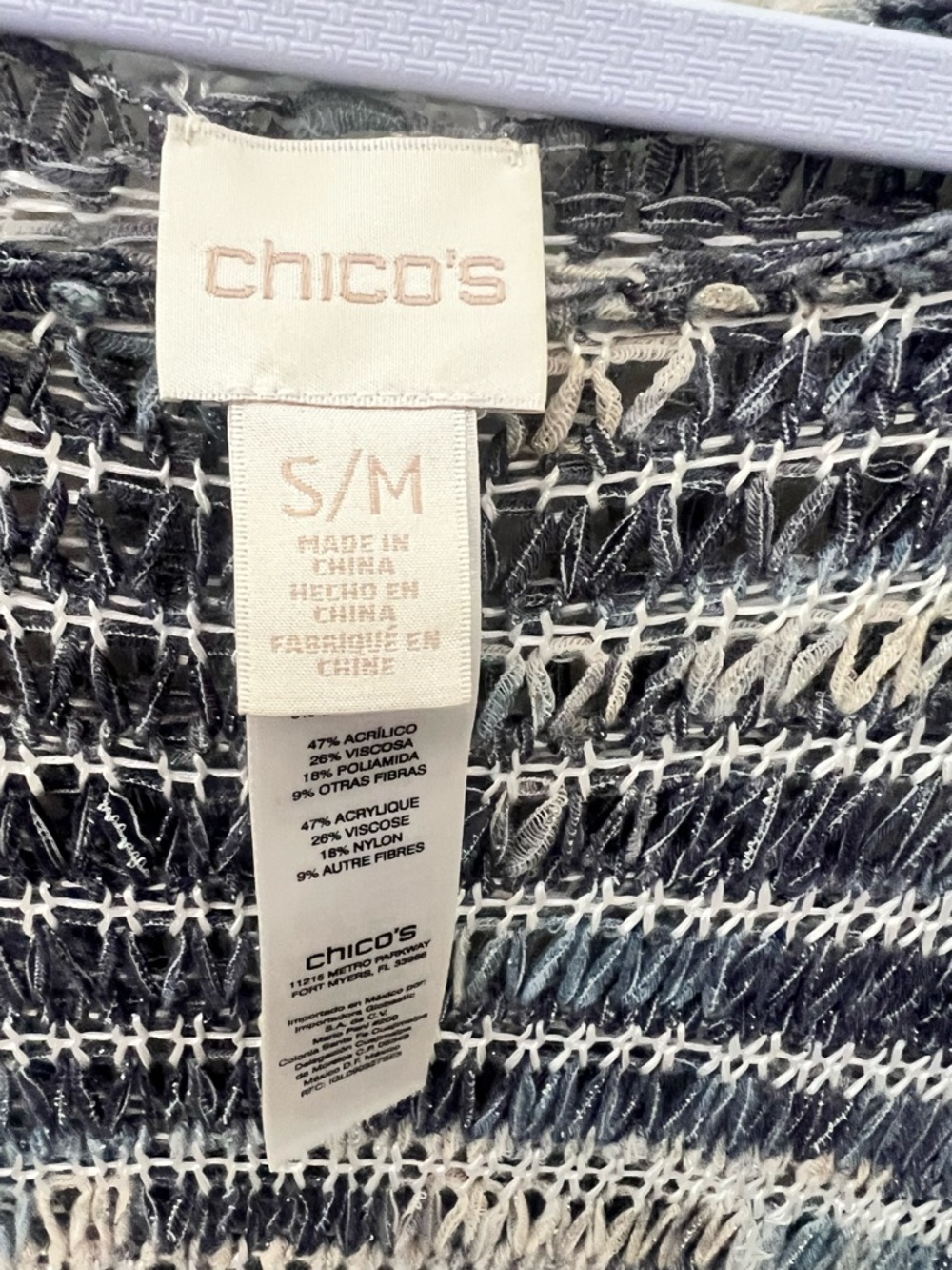 Chico’s Teagan Blue Textured Open Knit Poncho Cover-Up S/M - Picture 5 of 7